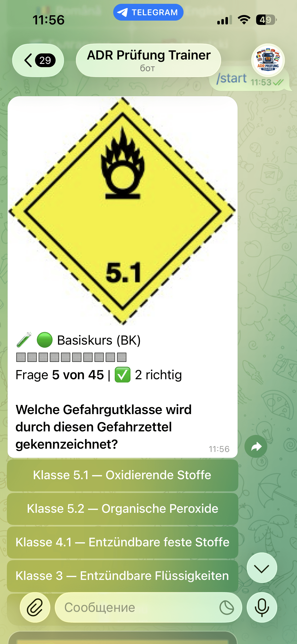 ADR Bot — Frage zur Gefahrentafel 33/1203 (UN-Nummer)